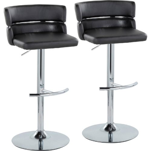 Cinch Adjustable Swivel Bar Stool in Chrome & Black Leatherette (Set of 2)